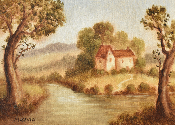 "Cottage by Lake" Oil Painting by Artist Miguel Bevia